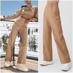 ALO High-Waist On Point Moto Trouser Pants, Toasted Almond, L